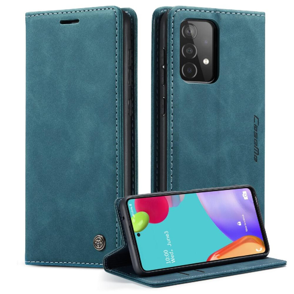 (Blue) Flip Case For Samsung Galaxy A52 4G/5G Vintage Pu Leather Wallet Case Card Slot Kickstand Flip Folio Book Magnetic Closure Shockproof Blue 764549486335