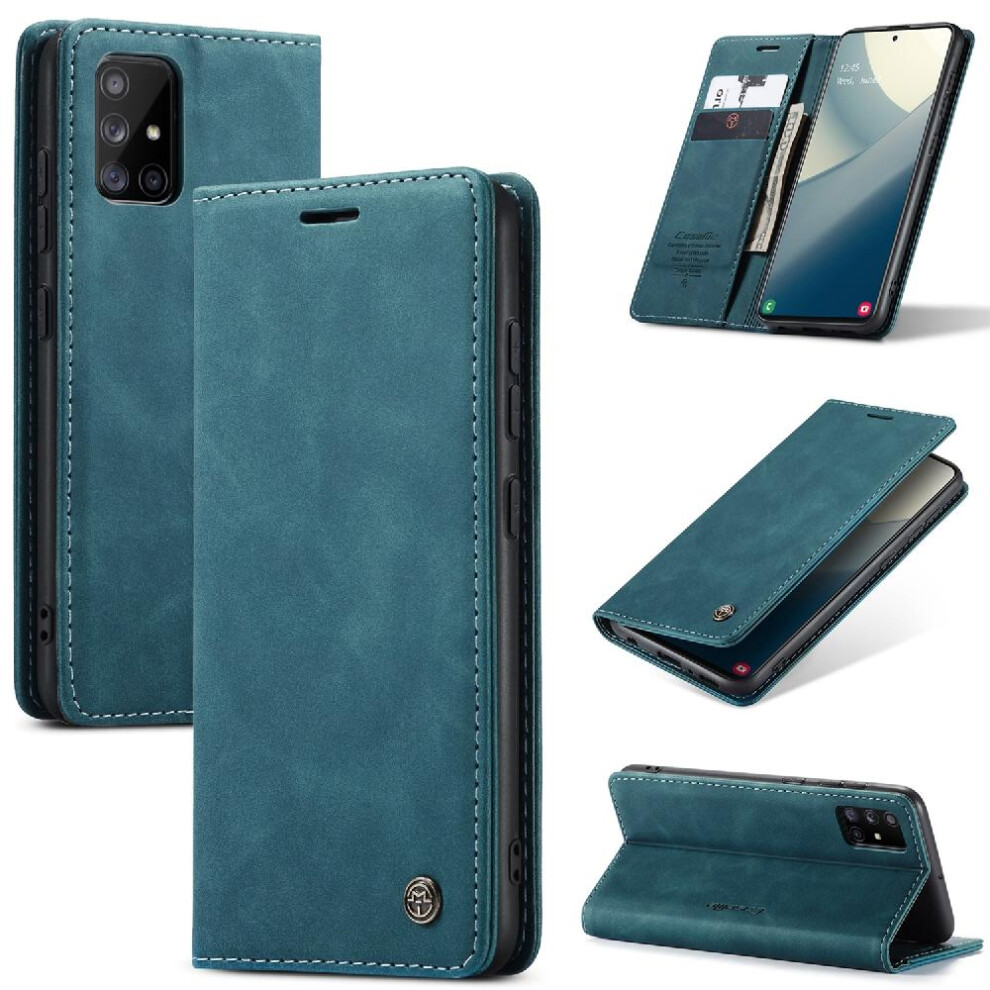 (Blue) Flip Case For Samsung Galaxy A51 4G Magnetic Closure Shockproof Vintage Pu Leather Wallet Case Card Slot Kickstand Flip Folio Book Blue 764549486380
