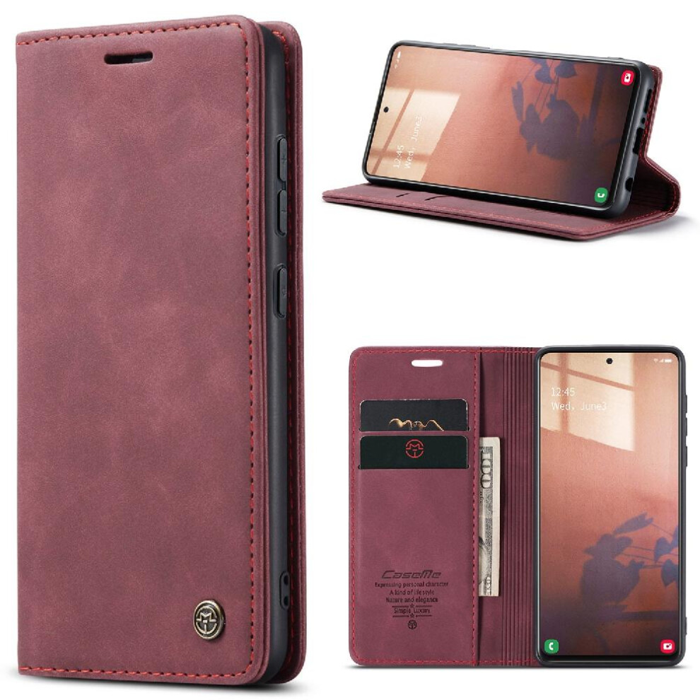 (Red) Flip Case For Samsung Galaxy A51 4G Magnetic Closure Shockproof Vintage Pu Leather Wallet Case Card Slot Kickstand Flip Folio Book Red 764549486366