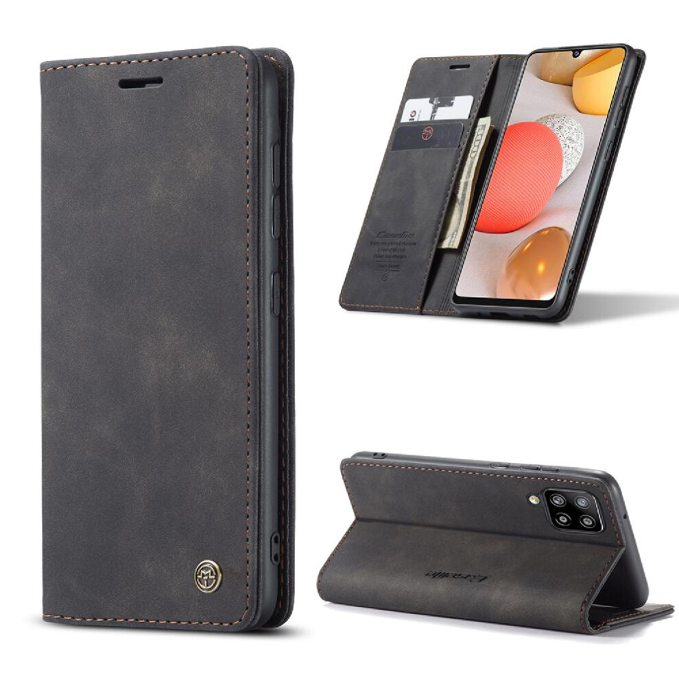 (Black) Flip Case For Samsung Galaxy A42 5G Case Card Slot Kickstand Flip Folio Book Magnetic Closure Shockproof Vintage Pu Leather Wallet Black 764549486458