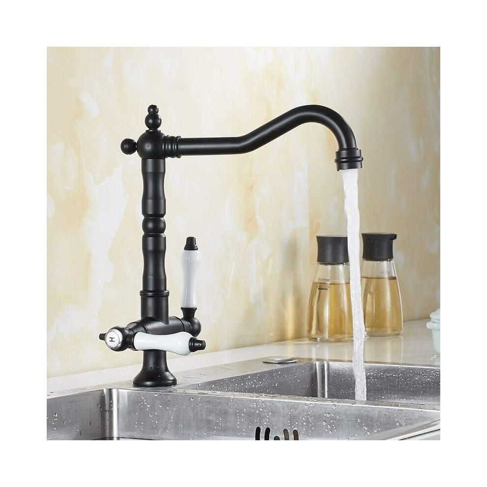Vintage Kitchen Mixer Tap Retro Sink Faucet 2 Handles Adjustable Hot and Cold 360 Rotatable Black