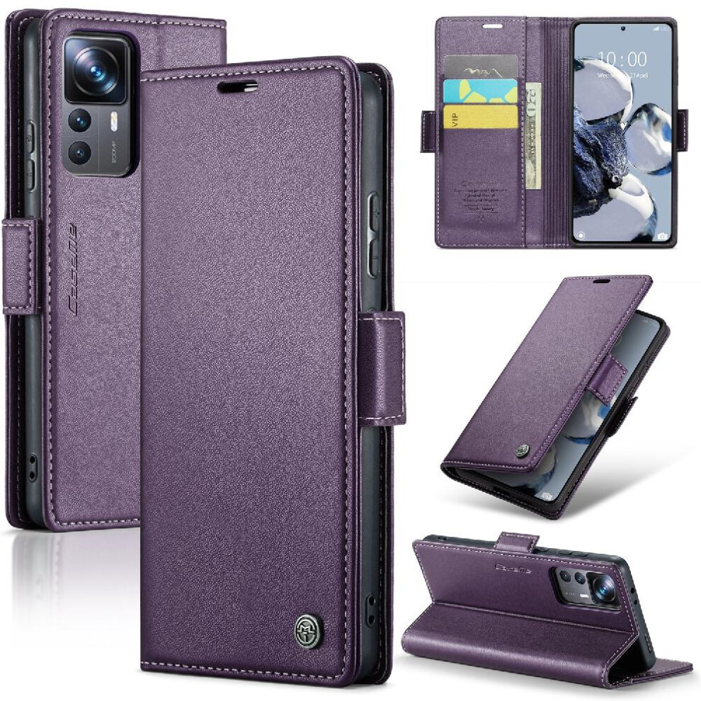 (Purple) Caseme Case For Xiaomi 12T/12T Pro Shockproof Case Kickstand Anti Fraud Wallet Case Card Slot Purple 764549488568