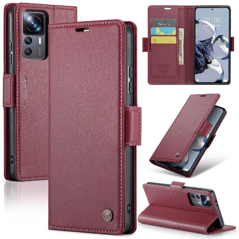 (Red) Caseme Case For Xiaomi 12T/12T Pro Shockproof Case Kickstand Anti Fraud Wallet Case Card Slot Red 764549488551