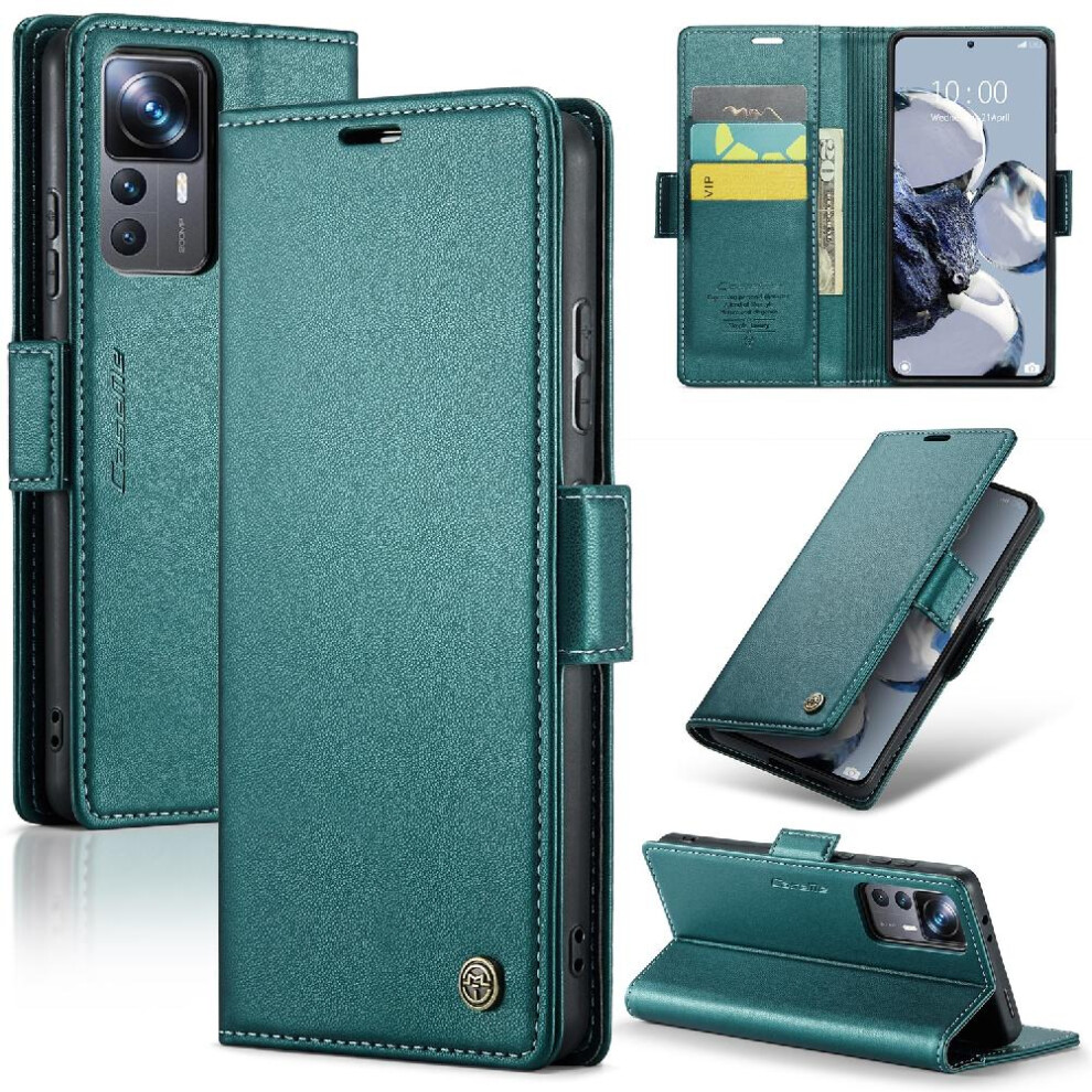 (Green) Caseme Case For Xiaomi 12T/12T Pro Shockproof Case Kickstand Anti Fraud Wallet Case Card Slot Green 764549488513