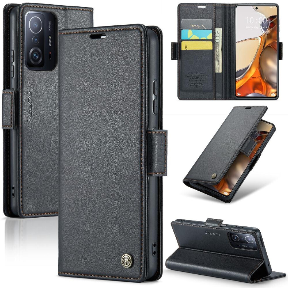 (Black) Caseme Case For Xiaomi 11T/11T Pro Kickstand Shockproof Case Card Slot Anti Fraud Wallet Case Black 764549488667