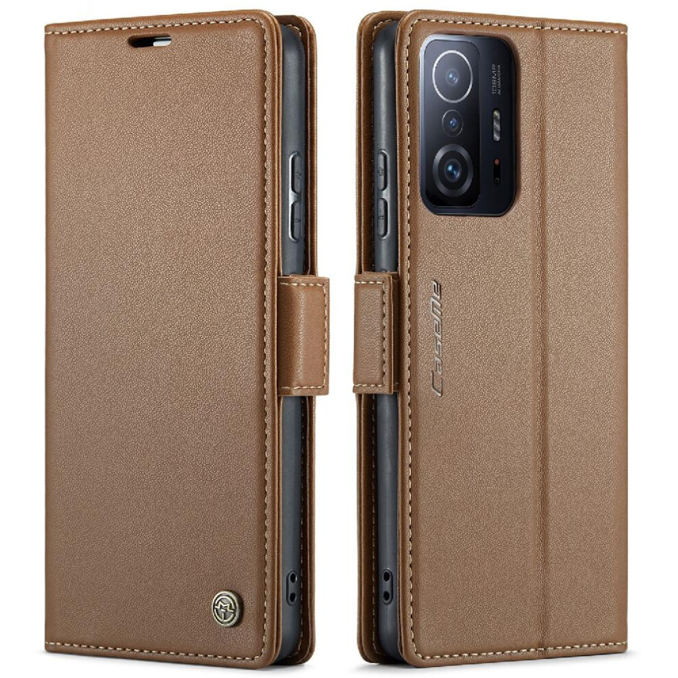 (Brown) Caseme Case For Xiaomi 11T/11T Pro Kickstand Shockproof Case Card Slot Anti Fraud Wallet Case Brown 764549488650