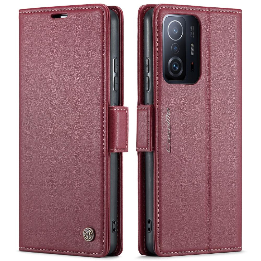 (Red) Caseme Case For Xiaomi 11T/11T Pro Kickstand Shockproof Case Card Slot Anti Fraud Wallet Case Red 764549488674