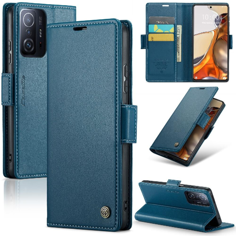 (Blue) Caseme Case For Xiaomi 11T/11T Pro Kickstand Shockproof Case Card Slot Anti Fraud Wallet Case Blue 764549488643