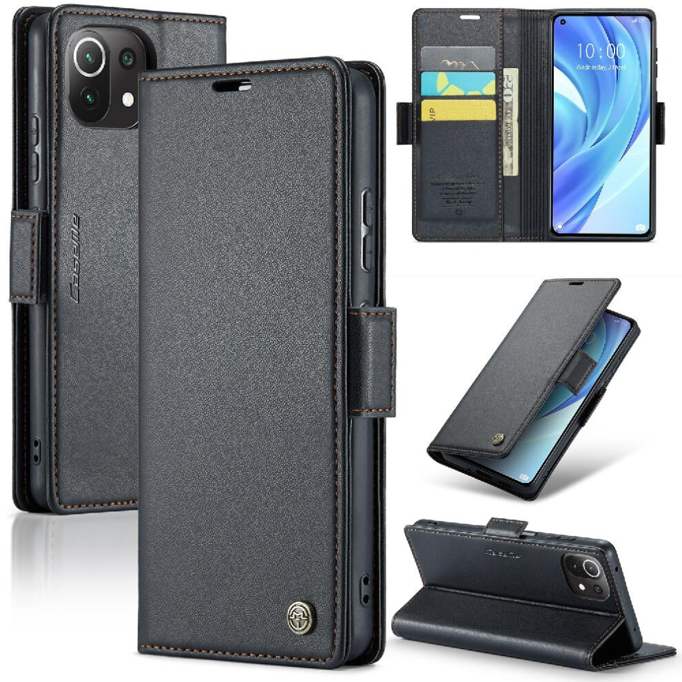 (Black) Caseme Case For Xiaomi 11 Lite Card Slot Wallet Case Kickstand Anti Fraud Shockproof Case Black 764549488728
