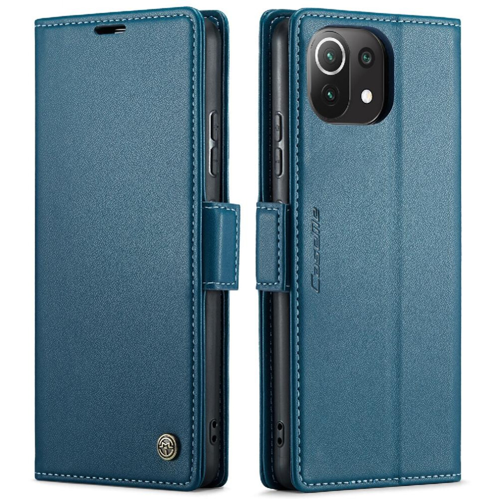 (Blue) Caseme Case For Xiaomi 11 Lite Card Slot Wallet Case Kickstand Anti Fraud Shockproof Case Blue 764549488704