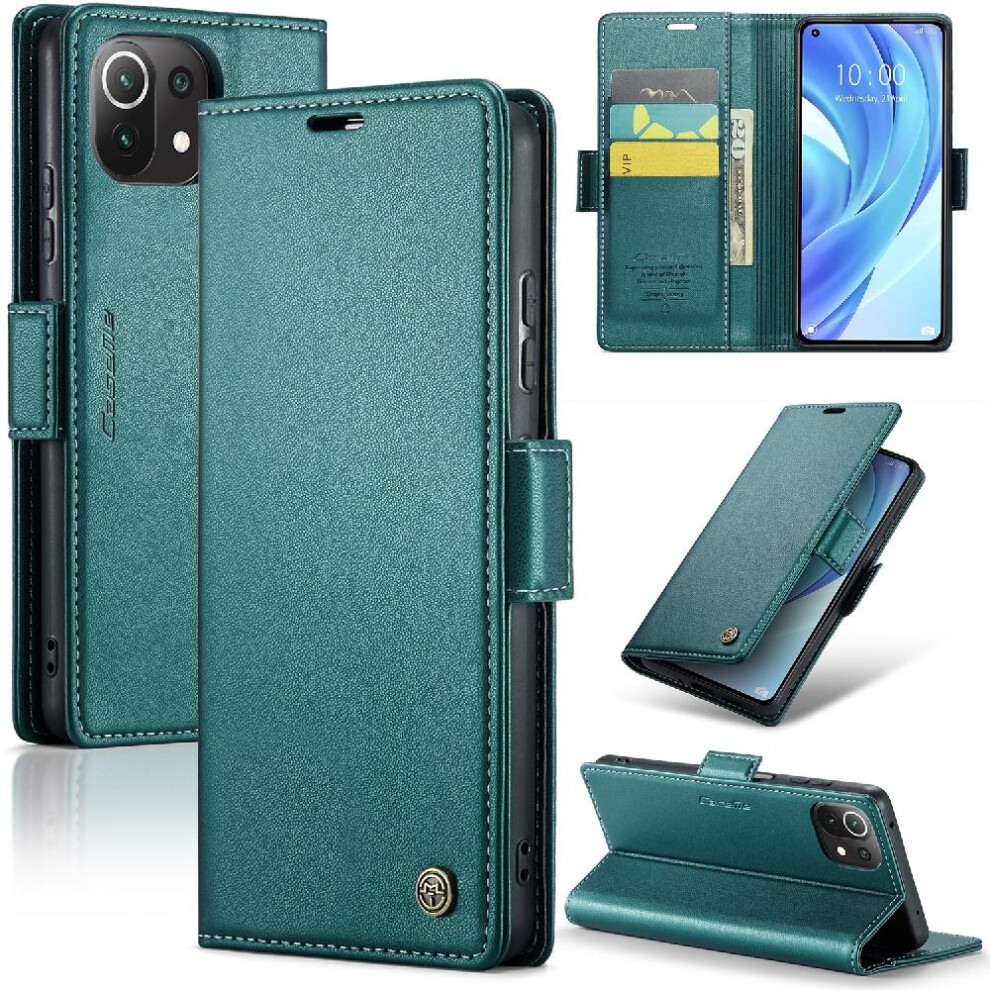 (Green) Caseme Case For Xiaomi 11 Lite Card Slot Wallet Case Kickstand Anti Fraud Shockproof Case Green 764549488698