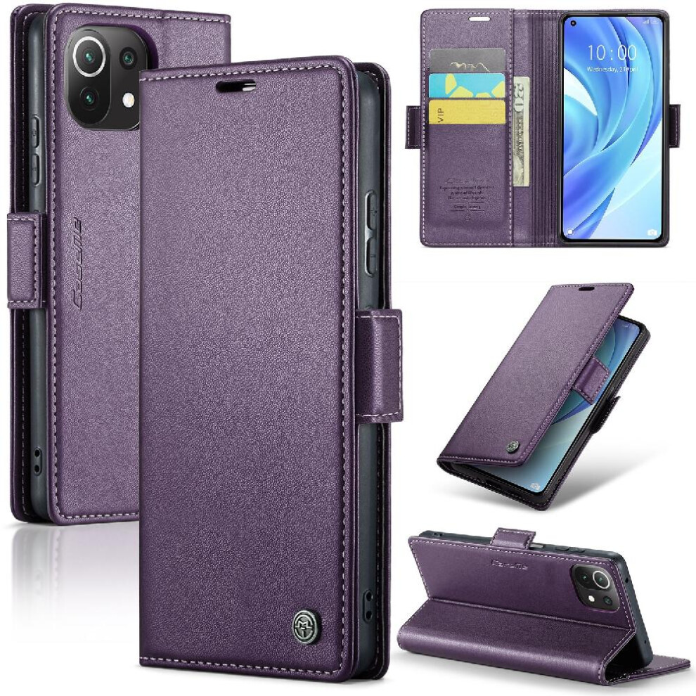 (Purple) Caseme Case For Xiaomi 11 Lite Card Slot Wallet Case Kickstand Anti Fraud Shockproof Case Purple 764549488742