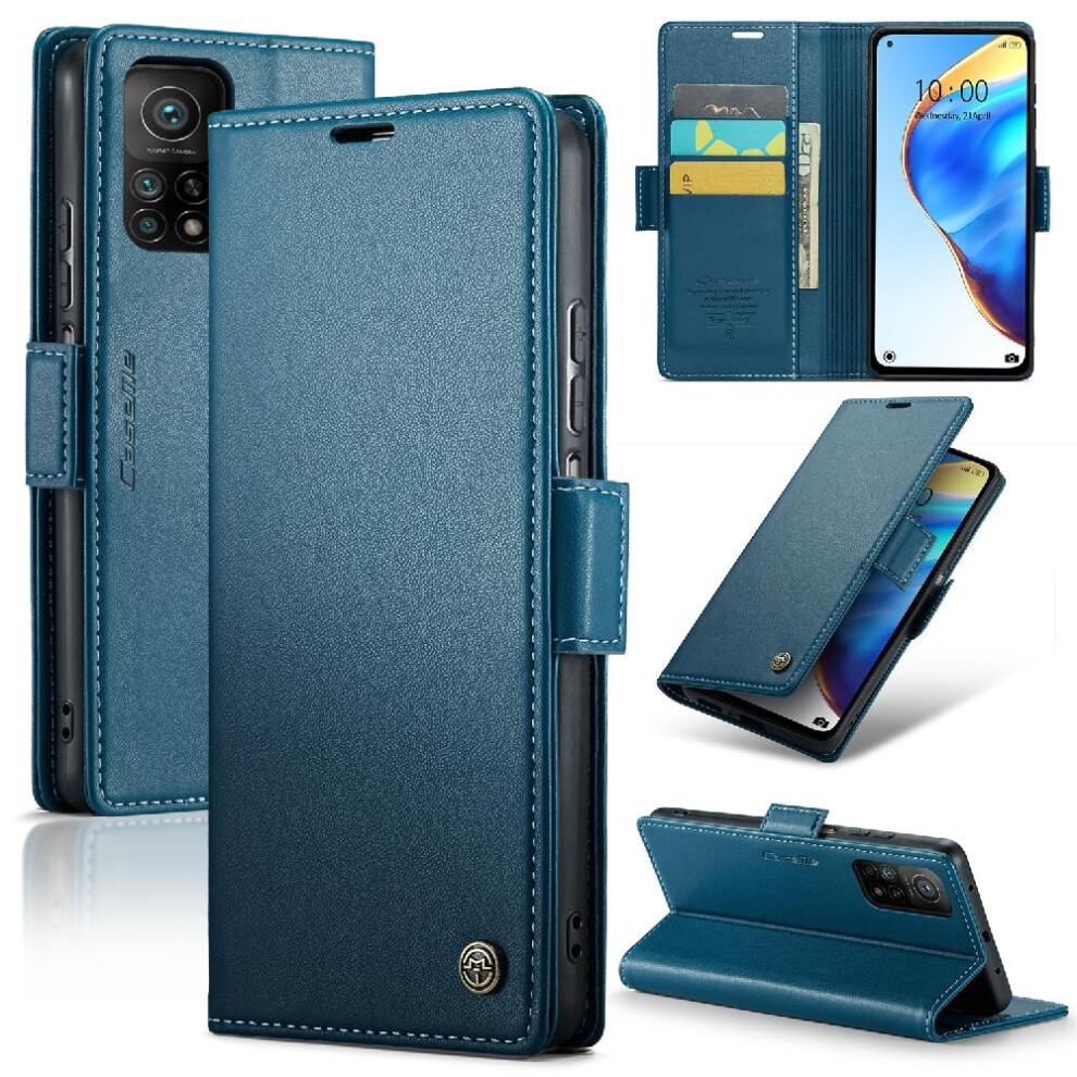 (Blue) Caseme Case For Xiaomi 10T/10T Pro Shockproof Case Card Slot Kickstand Wallet Case Anti Fraud Blue 764549488766