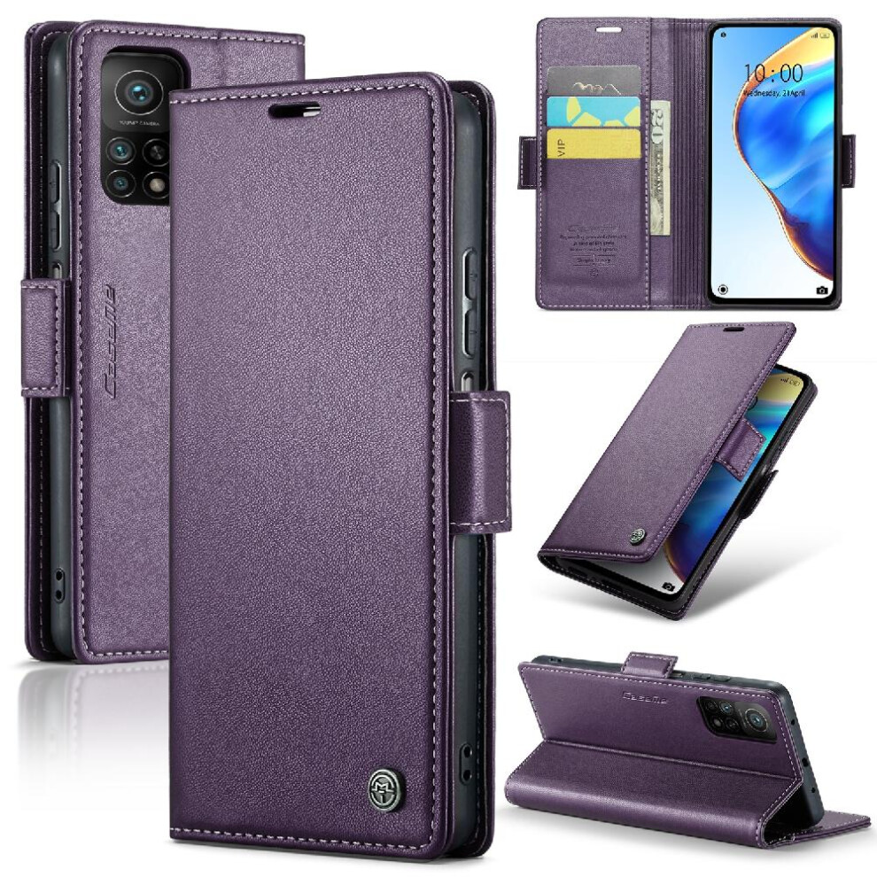 (Purple) Caseme Case For Xiaomi 10T/10T Pro Shockproof Case Card Slot Kickstand Wallet Case Anti Fraud Purple 764549488803