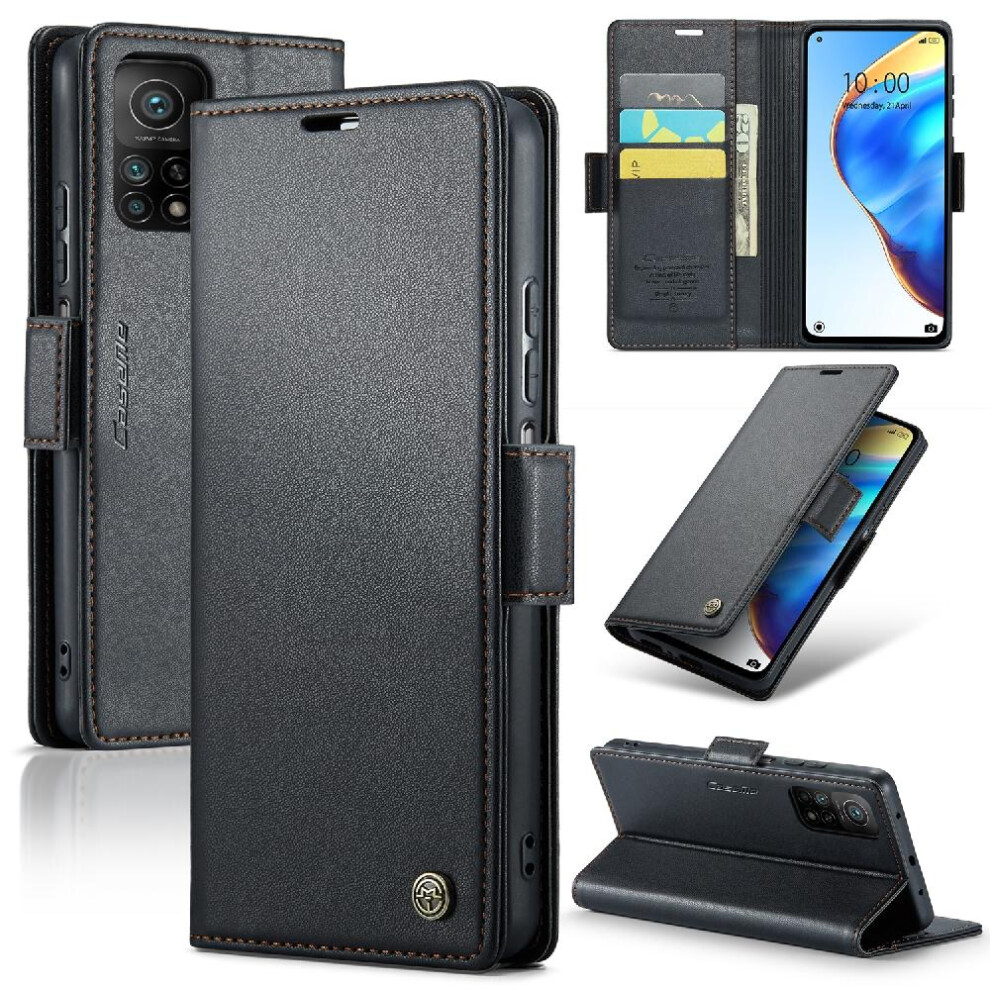 (Black) Caseme Case For Xiaomi 10T/10T Pro Shockproof Case Card Slot Kickstand Wallet Case Anti Fraud Black 764549488780