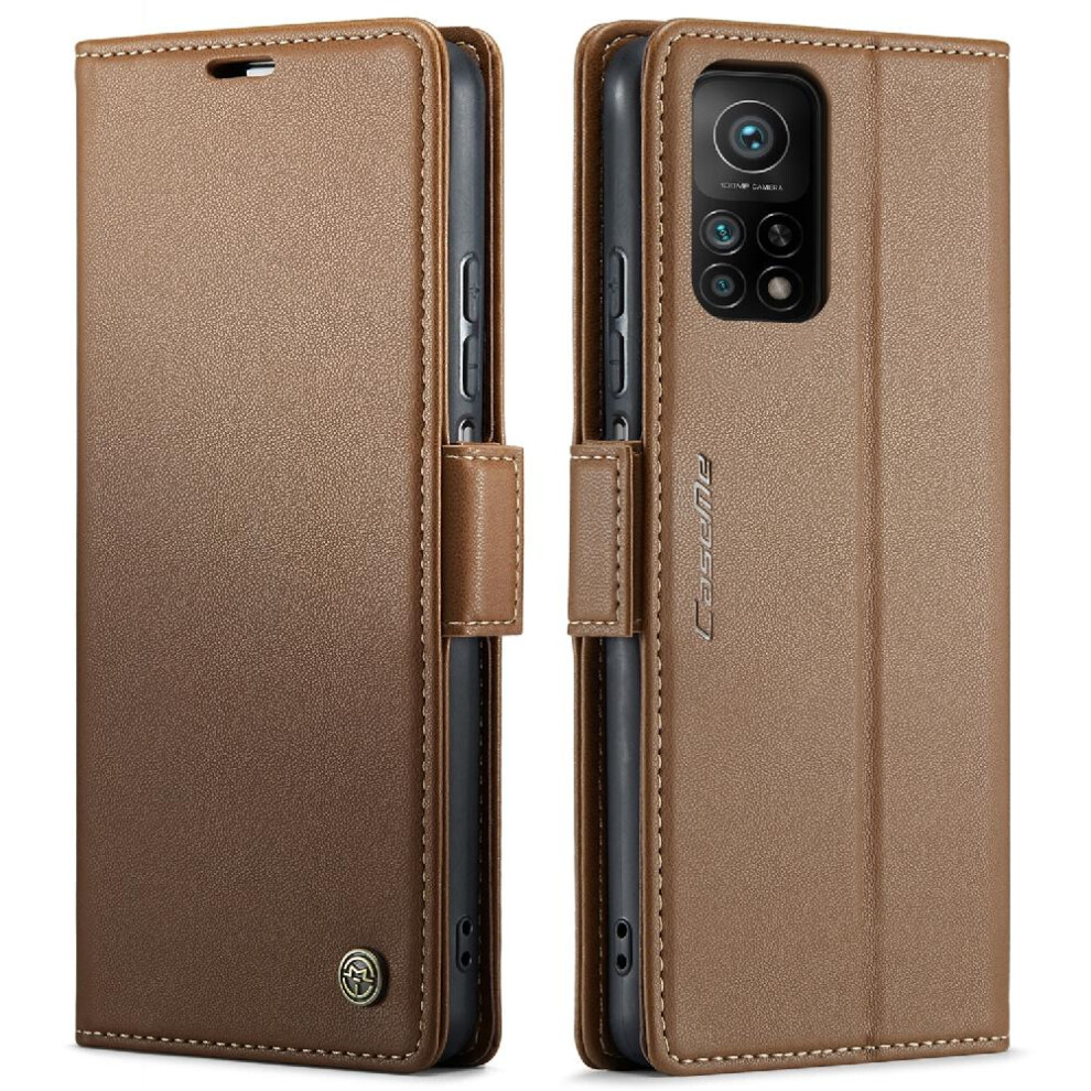 (Brown) Caseme Case For Xiaomi 10T/10T Pro Shockproof Case Card Slot Kickstand Wallet Case Anti Fraud Brown 764549488773