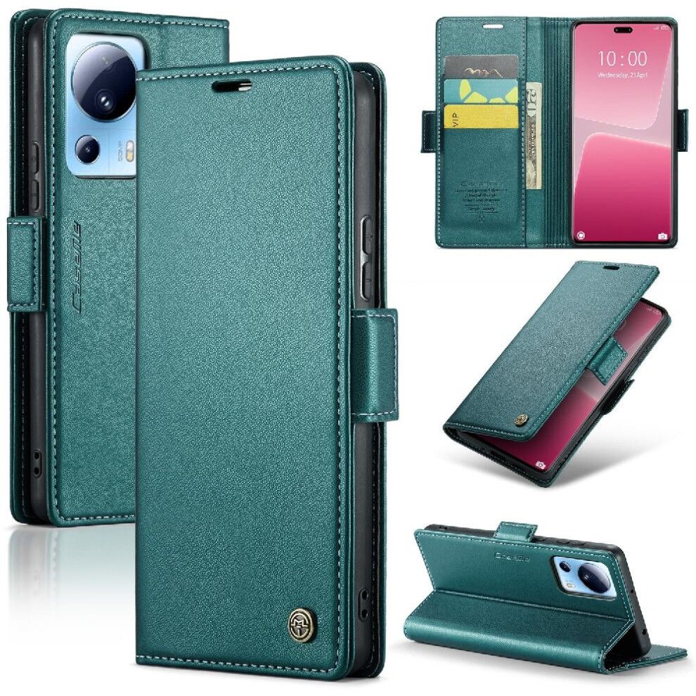(Green) Caseme Case For Xiaomi 13 Lite Card Slot Wallet Case Shockproof Case Kickstand Anti Fraud Green 764549488872