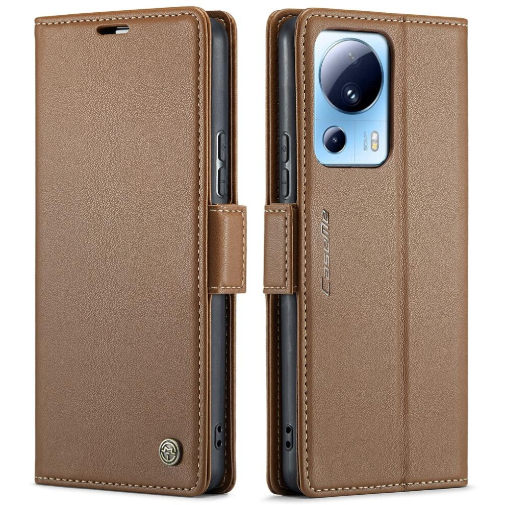 (Brown) Caseme Case For Xiaomi 13 Lite Card Slot Wallet Case Shockproof Case Kickstand Anti Fraud Brown 764549488896