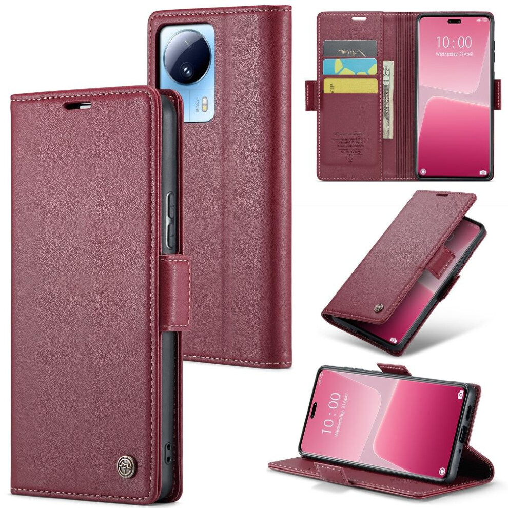 (Red) Caseme Case For Xiaomi 13 Lite Card Slot Wallet Case Shockproof Case Kickstand Anti Fraud Red 764549488919
