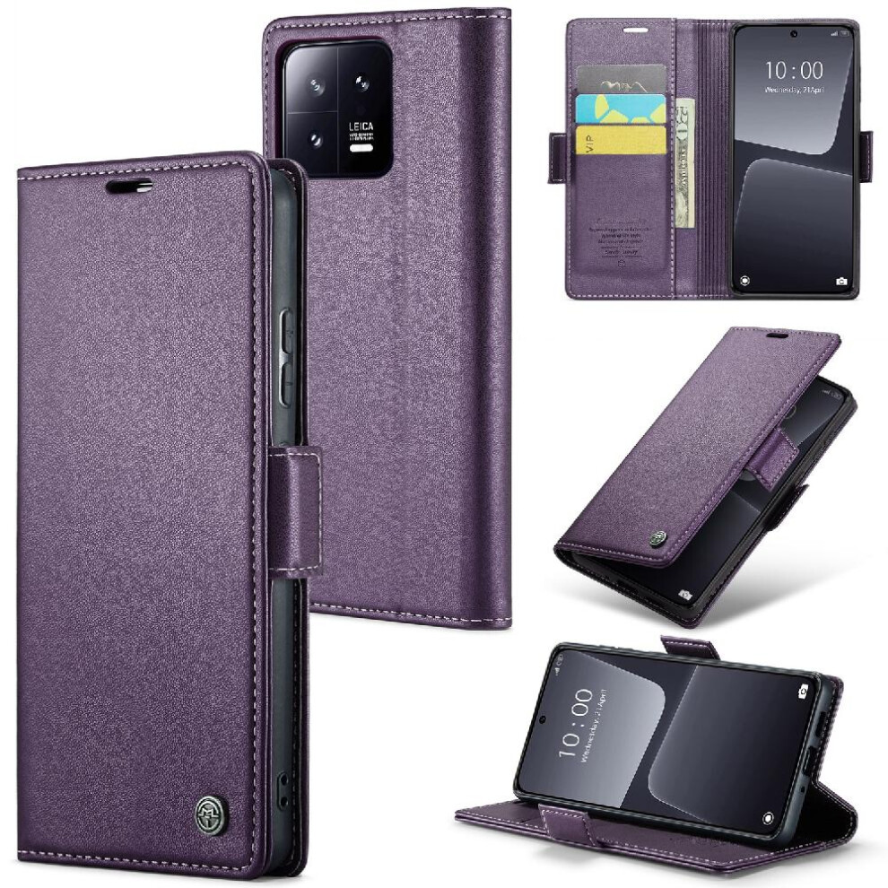(Purple) Caseme Case For Xiaomi 13 Anti Fraud Kickstand Shockproof Case Card Slot Wallet Case Purple 764549488988