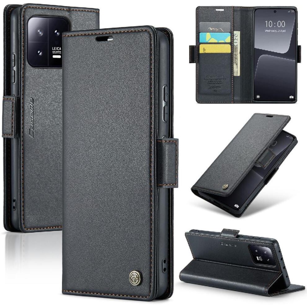 (Black) Caseme Case For Xiaomi 13 Anti Fraud Kickstand Shockproof Case Card Slot Wallet Case Black 764549488964
