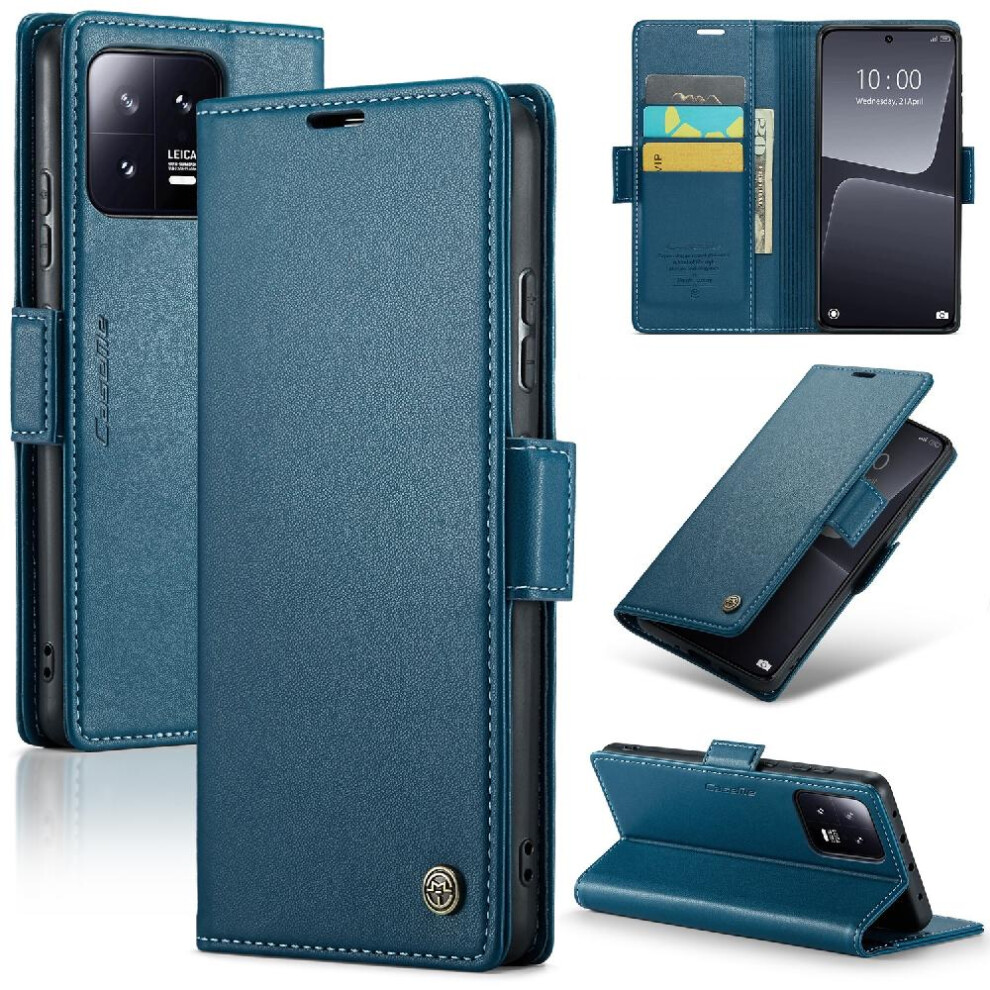(Blue) Caseme Case For Xiaomi 13 Anti Fraud Kickstand Shockproof Case Card Slot Wallet Case Blue 764549488940