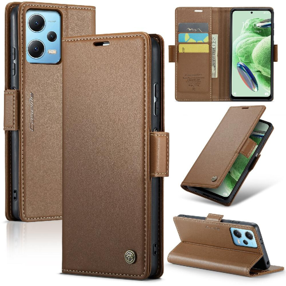 (Brown) Caseme Case For Xiaomi Poco X5 5G Shockproof Case Kickstand Anti Fraud Card Slot Wallet Case Brown 764549489077
