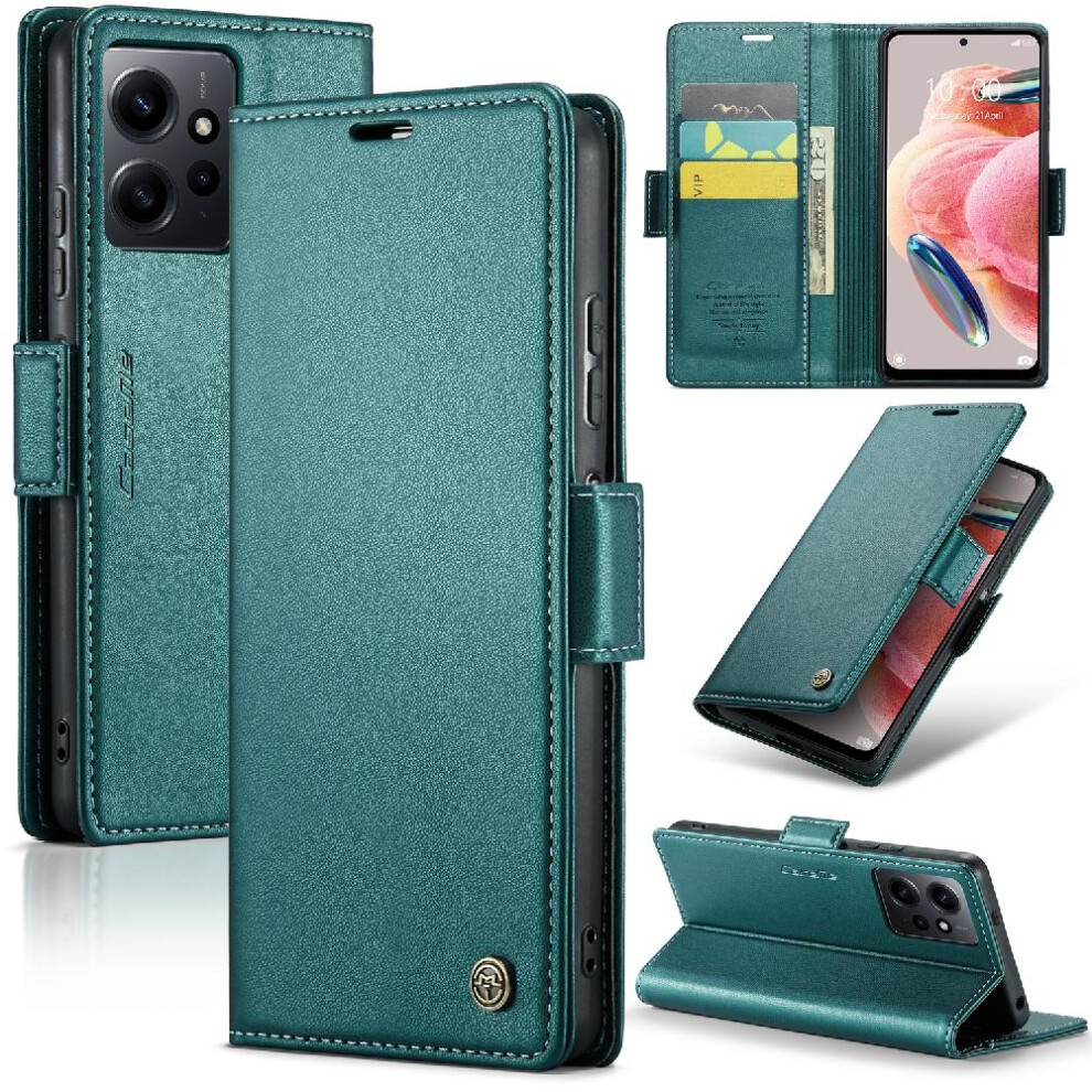 (Green) Caseme Case For Xiaomi Redmi Note 12 4G Wallet Case Kickstand Anti Fraud Shockproof Case Card Slot Green 764549489176