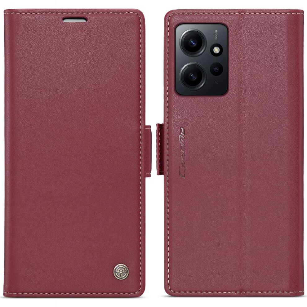(Red) Caseme Case For Xiaomi Mi Note 12 4G Wallet Case Kickstand Anti Fraud Shockproof Case Card Slot Red 764549489213