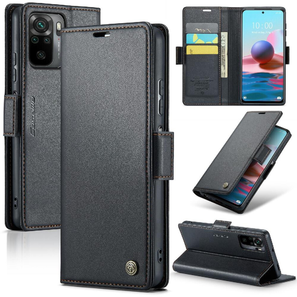 (Black) Caseme Case For Xiaomi Redmi Note10 4G/Note 10S Shockproof Case Wallet Case Card Slot Kickstand Anti Fraud Black 764549489268