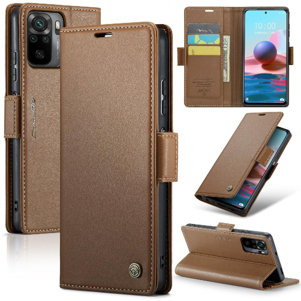 (Brown) Caseme Case For Xiaomi Redmi Note10 4G/Note 10S Shockproof Case Wallet Case Card Slot Kickstand Anti Fraud Brown 764549489251