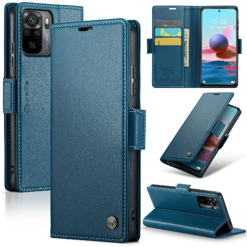 (Blue) Caseme Case For Xiaomi Redmi Note10 4G/Note 10S Shockproof Case Wallet Case Card Slot Kickstand Anti Fraud Blue 764549489244