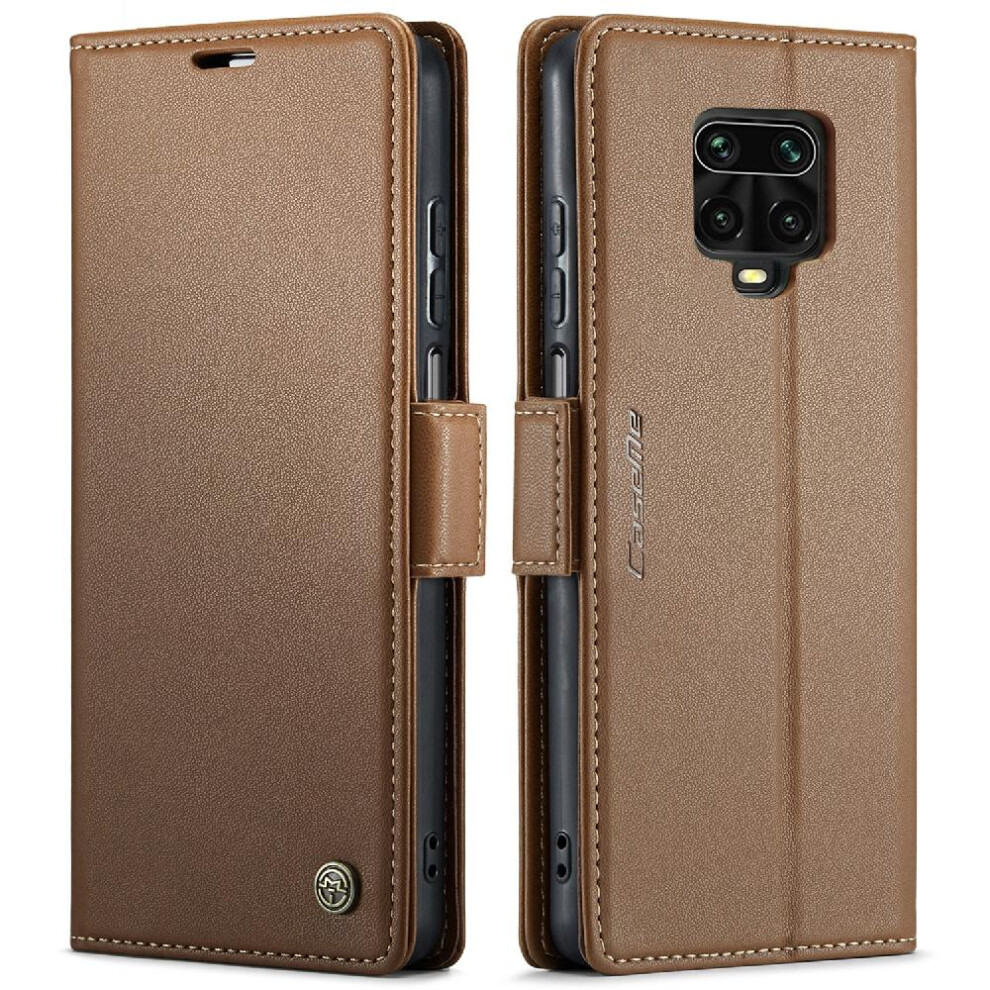 (Brown) Caseme Case For Xiaomi Redmi Note 9S/Note 9 Pro Shockproof Case Anti Fraud Wallet Case Kickstand Card Slot Brown 764549489374