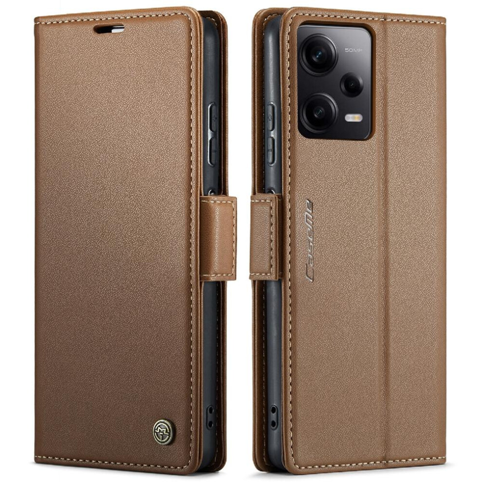 (Brown) Caseme Case For Xiaomi Poco X5 Pro 5G Kickstand Shockproof Case Anti Fraud Wallet Case Card Slot Brown 764549489435