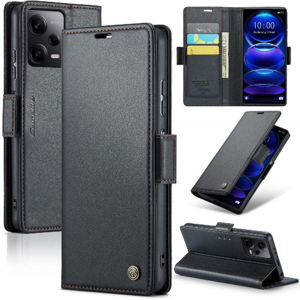 (Black) Caseme Case For Xiaomi Poco X5 Pro 5G Kickstand Shockproof Case Anti Fraud Wallet Case Card Slot Black 764549489442