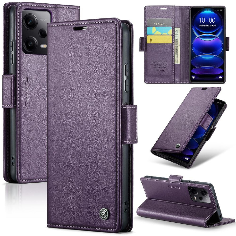 (Purple) Caseme Case For Xiaomi Poco X5 Pro 5G Kickstand Shockproof Case Anti Fraud Wallet Case Card Slot Purple 764549489466