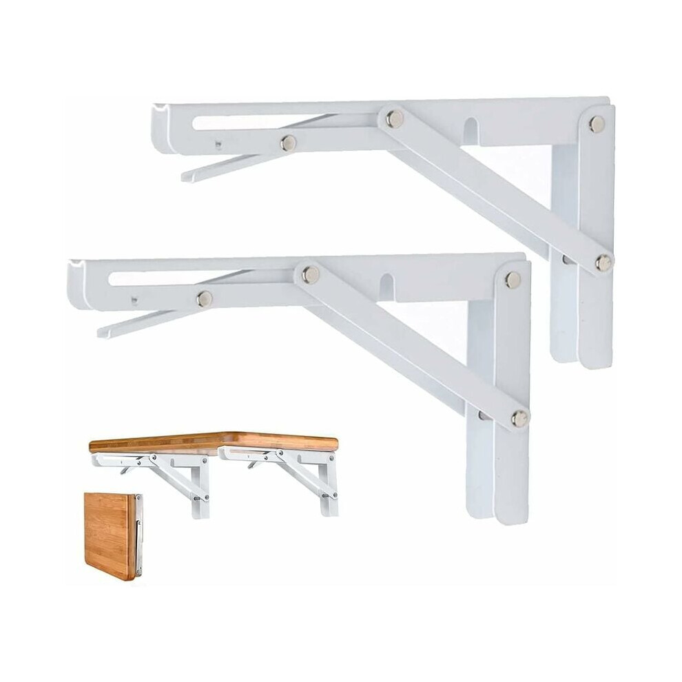Set Of 2 Shelf Brackets 250Mm, Folding Console Support, Stainless Steel Wall Mounted Folding Bracket, 80Kg/176Lbs Load-Bearing White 9469042636997