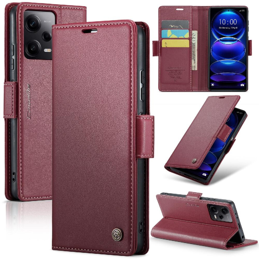 (Red) Caseme Case For Xiaomi Mi Note 12 Pro 5G Shockproof Case Card Slot Wallet Case Kickstand Anti Fraud Red 764549489510