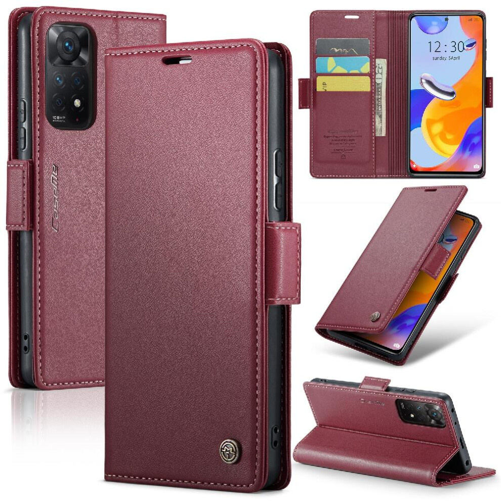 (Red) Caseme Case For Xiaomi Mi Note 11 Pro 4G/5G Kickstand Shockproof Case Wallet Case Card Slot Anti Fraud Red 764549489633