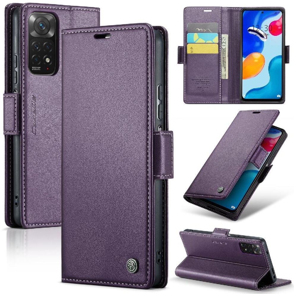 (Purple) Caseme Case For Xiaomi Redmi Note 11 4G/Note 11S Shockproof Case Anti Fraud Card Slot Wallet Case Kickstand Purple 764549489763