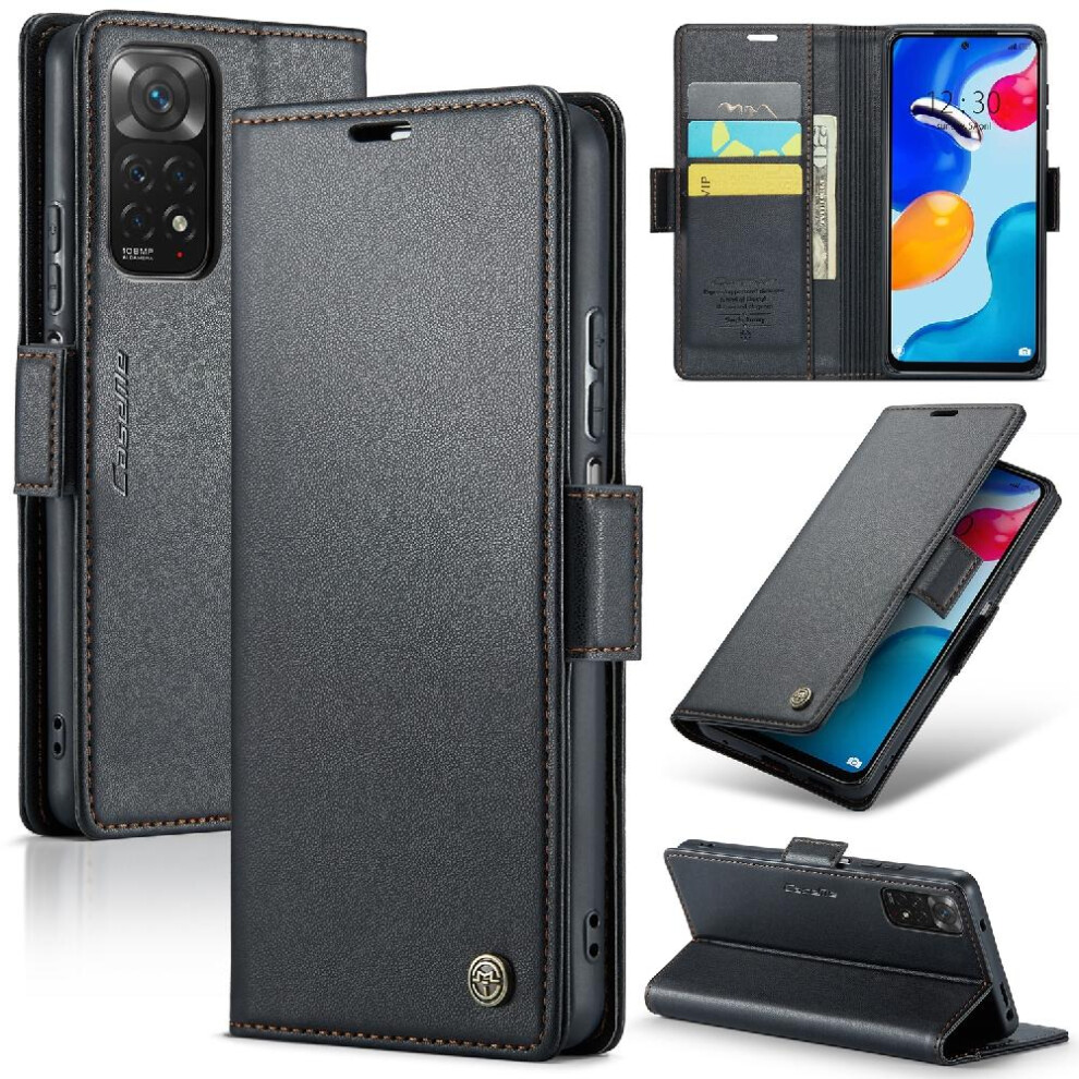 (Black) Caseme Case For Xiaomi Redmi Note 11 4G/Note 11S Shockproof Case Anti Fraud Card Slot Wallet Case Kickstand Black 764549489749