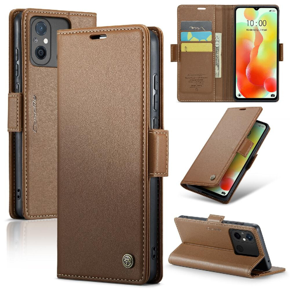 (Brown) Caseme Case For Xiaomi Redmi 12C Kickstand Wallet Case Anti Fraud Shockproof Case Card Slot Brown 764549489855