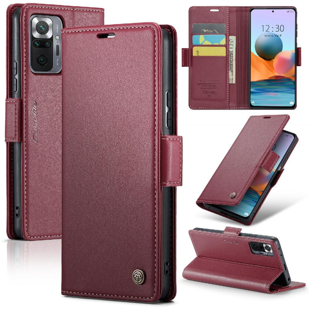 (Red) Caseme Case For Xiaomi Mi Note 10 Pro 4G Shockproof Case Kickstand Anti Fraud Wallet Case Card Slot Red 764549489992