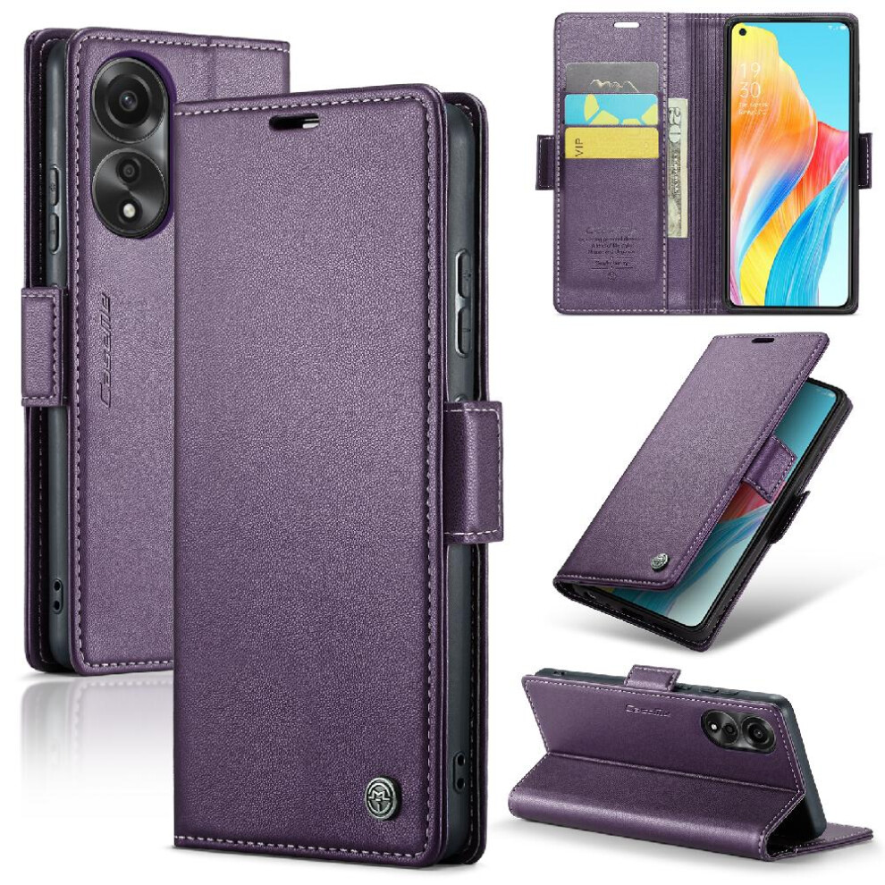 (Purple) Caseme Case For Oppo A78 4G Card Slot Kickstand Anti Fraud Shockproof Case Wallet Case Purple 764549490424