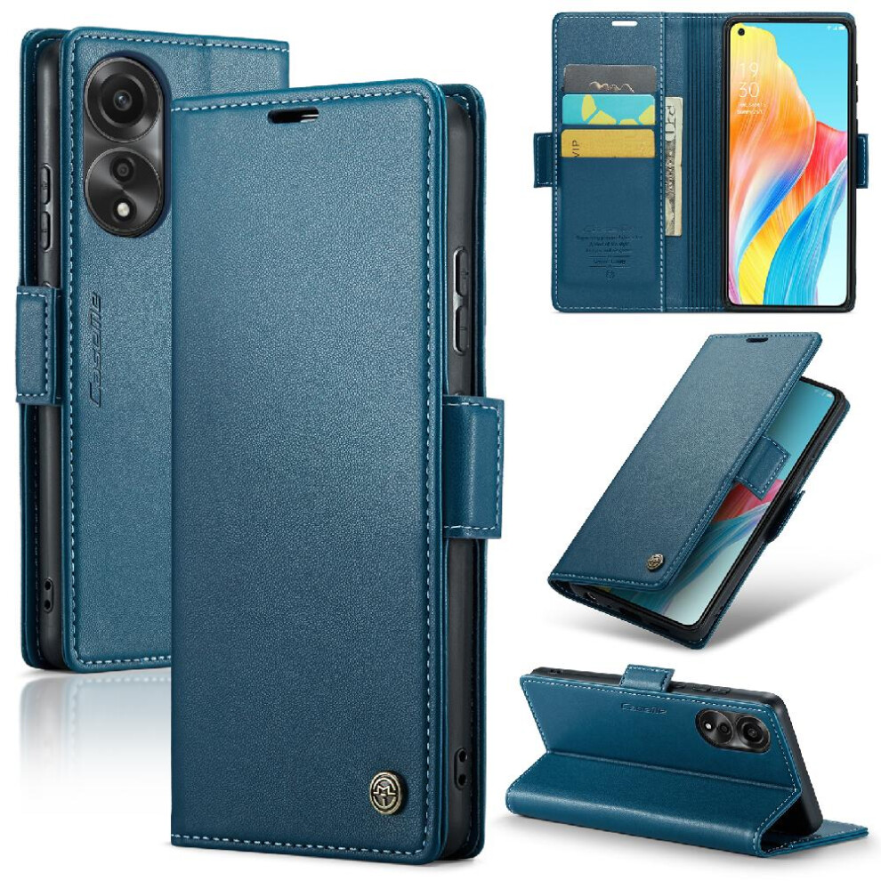 (Blue) Caseme Case For Oppo A78 4G Card Slot Kickstand Anti Fraud Shockproof Case Wallet Case Blue 764549490387