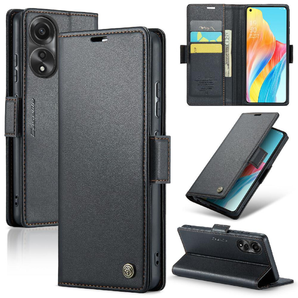 (Black) Caseme Case For Oppo A78 4G Card Slot Kickstand Anti Fraud Shockproof Case Wallet Case Black 764549490400