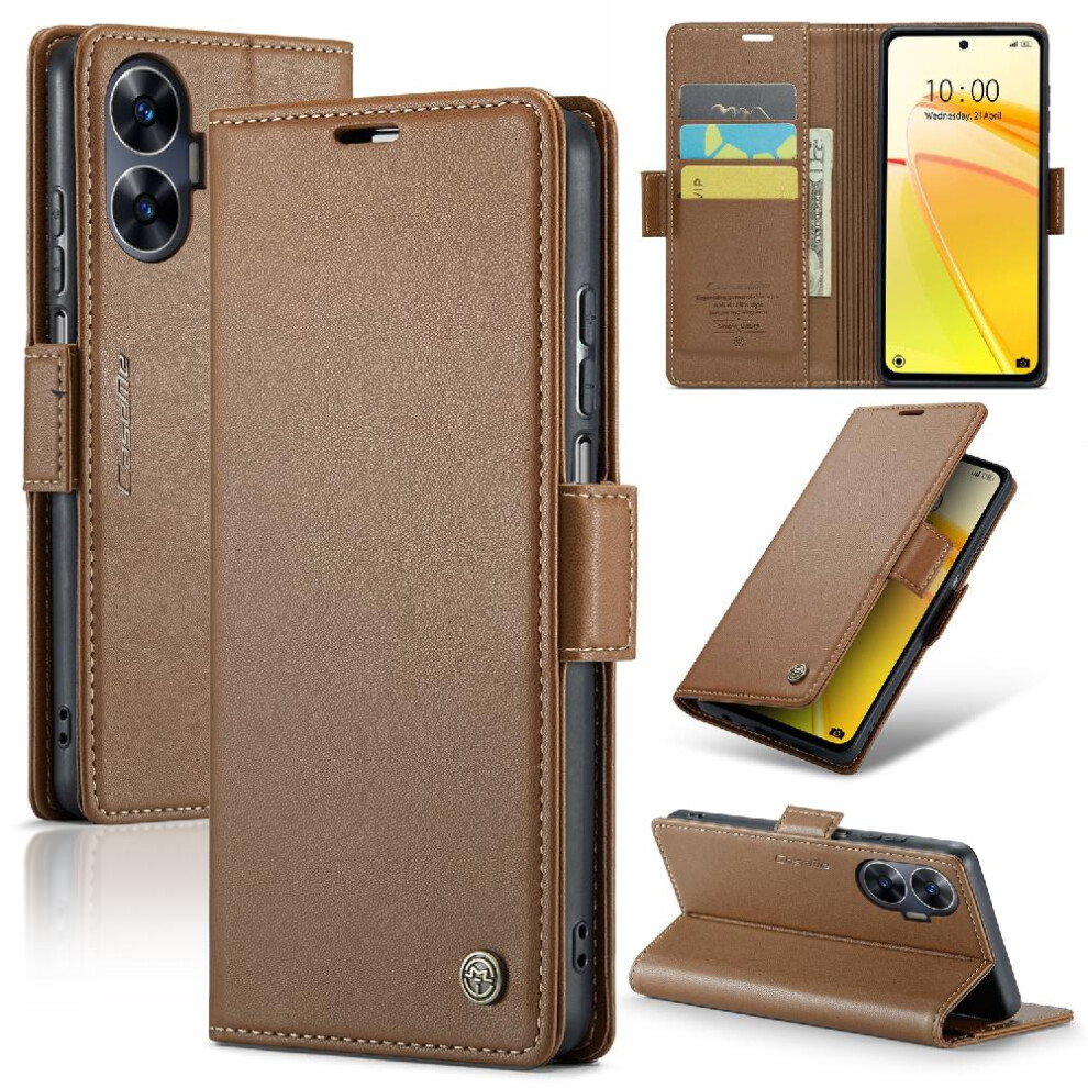 (Brown) Caseme Case For Realme C55 Card Slot Kickstand Shockproof Case Anti Fraud Wallet Case Brown 764549490455