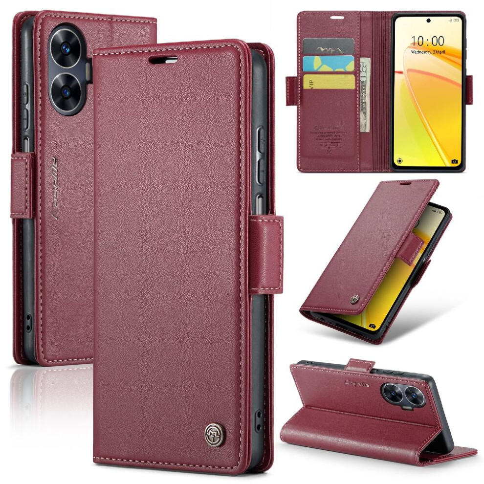 (Red) Caseme Case For Realme C55 Card Slot Kickstand Shockproof Case Anti Fraud Wallet Case Red 764549490479
