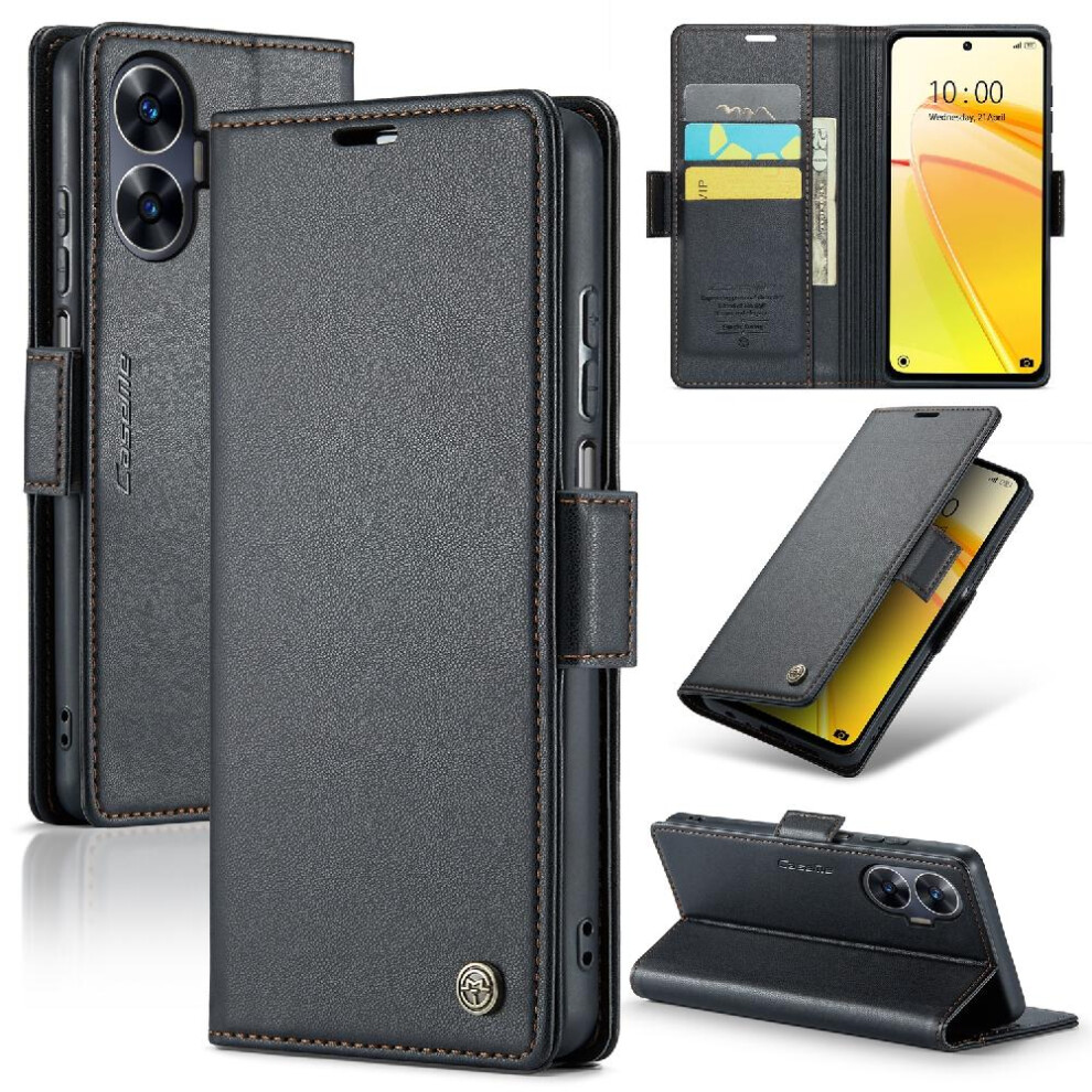 (Black) Caseme Case For Realme C55 Card Slot Kickstand Shockproof Case Anti Fraud Wallet Case Black 764549490462