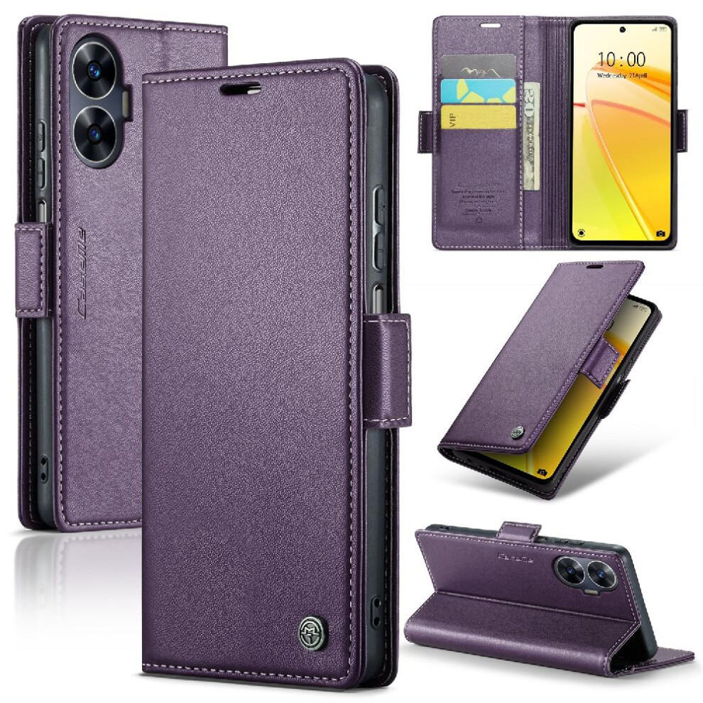 (Purple) Caseme Case For Realme C55 Card Slot Kickstand Shockproof Case Anti Fraud Wallet Case Purple 764549490486